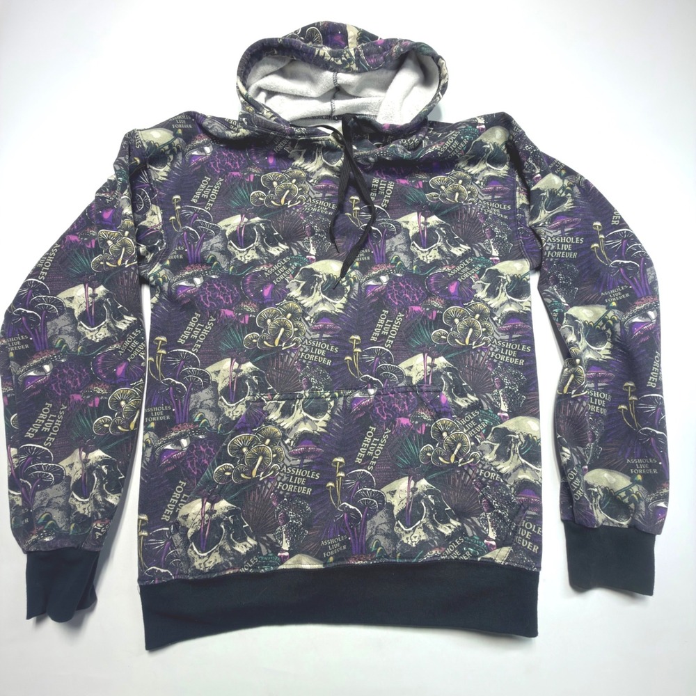 Assholes Live Forever Skull Mushroom Hoodie Small Purple Graphic Pullover